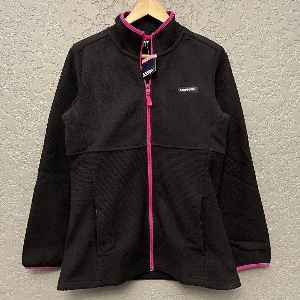 Lands' End Ladies Grid Fleece Zip Up Jacket Small